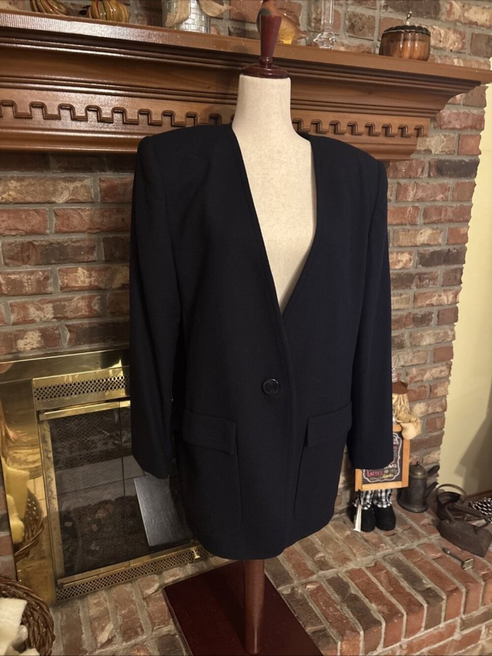 Valerie Steven’s Black 100% Wool Blazer Jacket Size 14 NOS